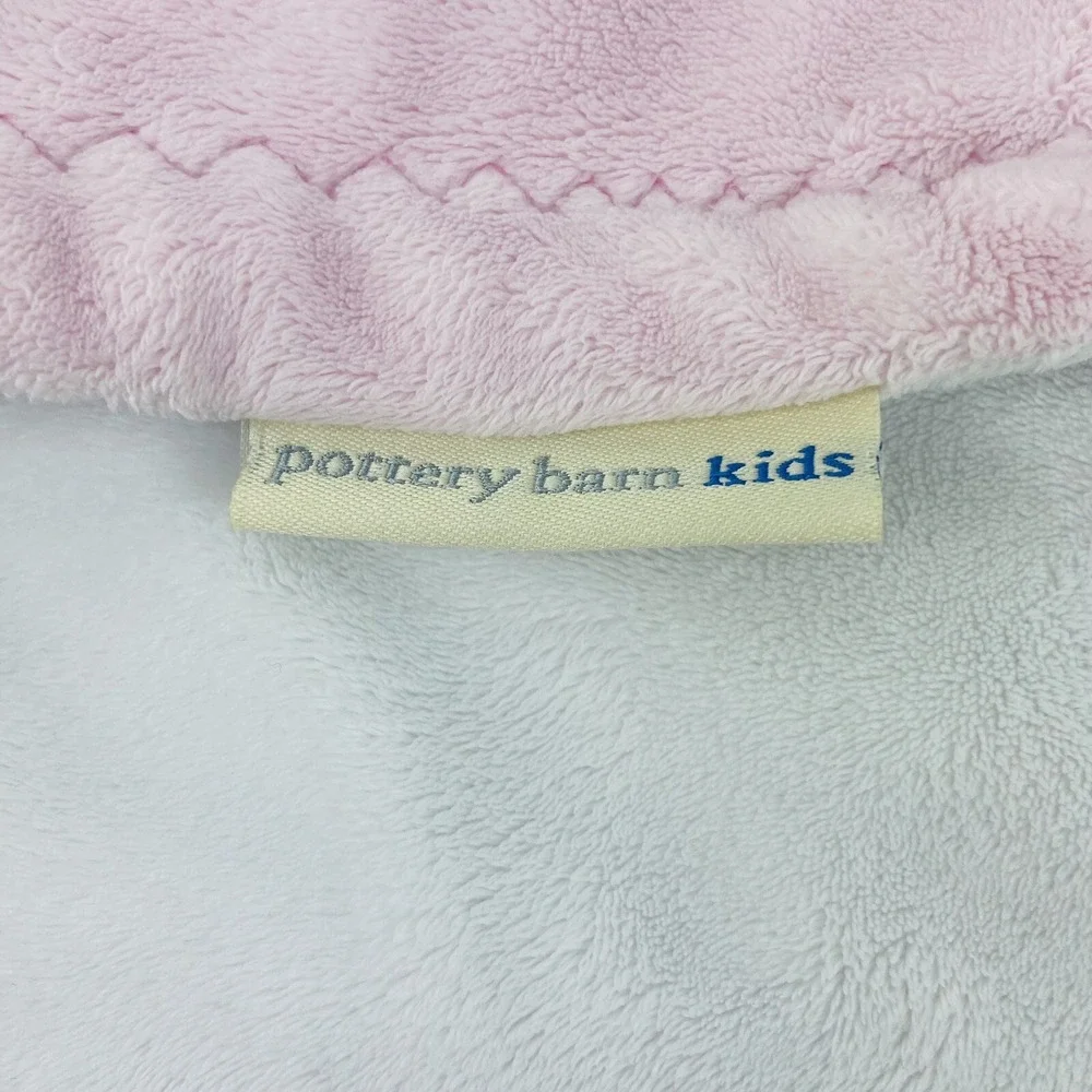 Pottery Barn Kids Pink White Zig Zag Stitch Trim Soft Baby Blanket Lovey Plush